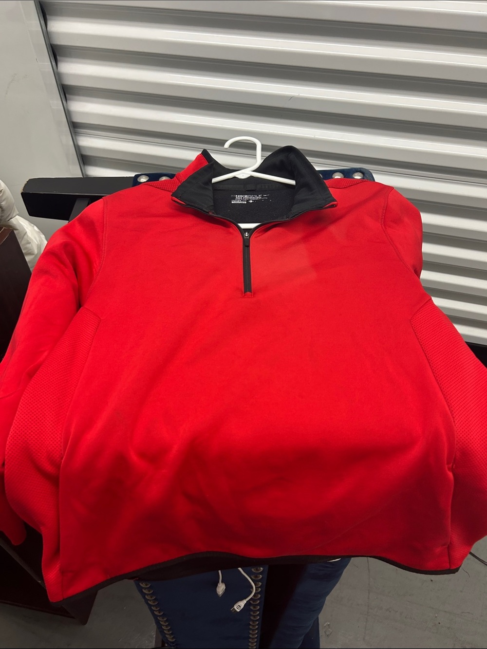 Nike Red V-Neck Quarter-Zip Sweater with Black Collar